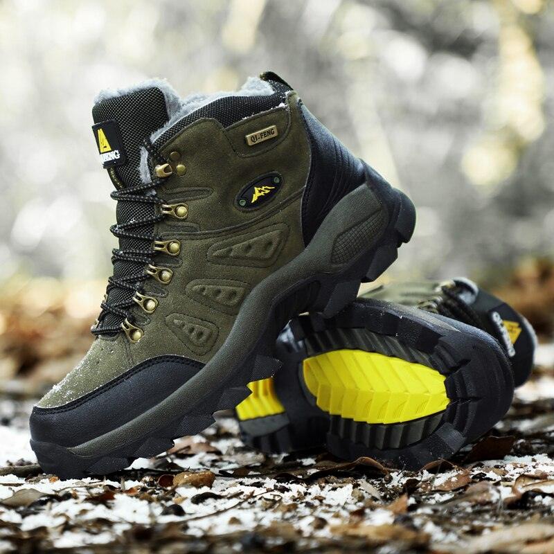 Men's Winter Plush Warm Hiking Boots Non-Slip Waterproof Ankle Shoes