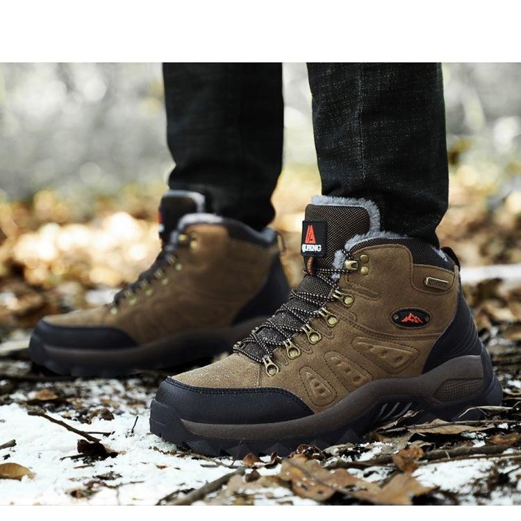 Men's Winter Plush Warm Hiking Boots Non-Slip Waterproof Ankle Shoes