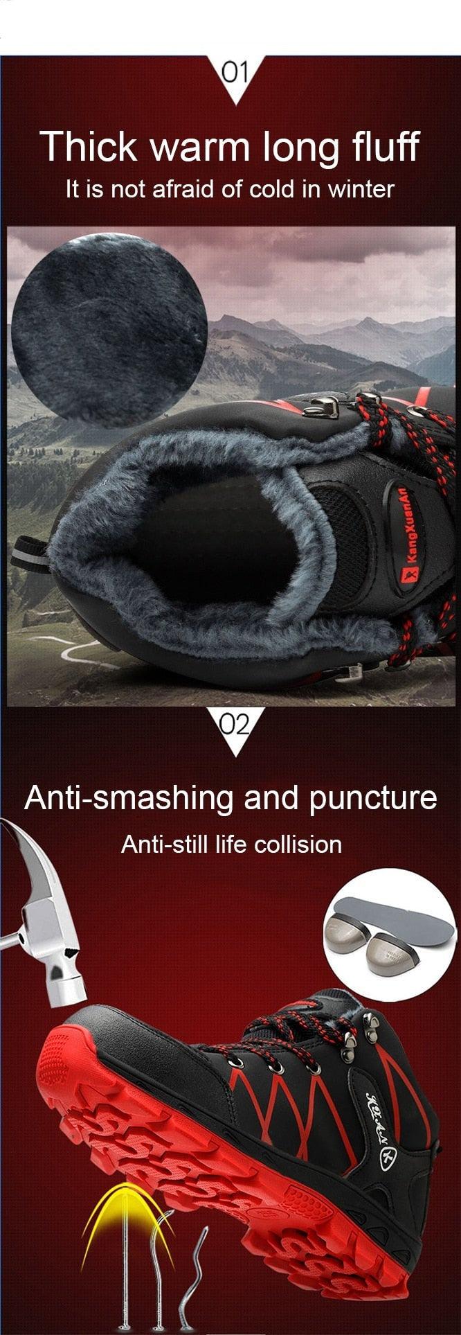 Men's Waterproof Winter Safety Hiking Boots with Plush Lining