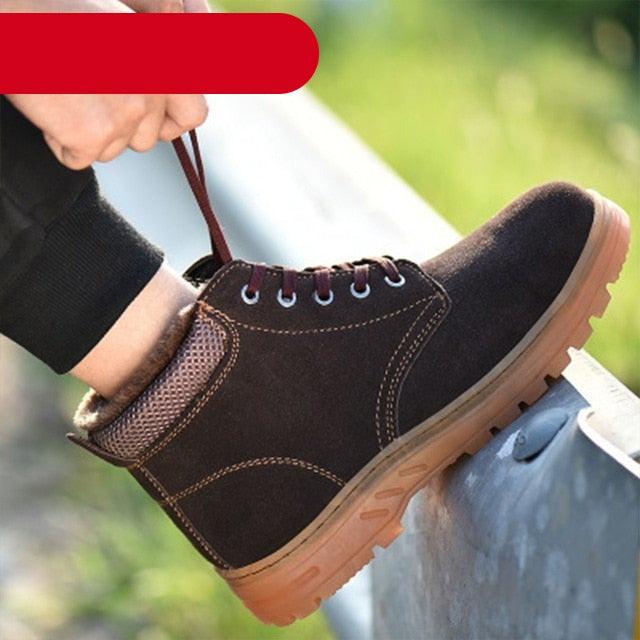 Men's Waterproof Winter Safety Hiking Boots with Plush Lining