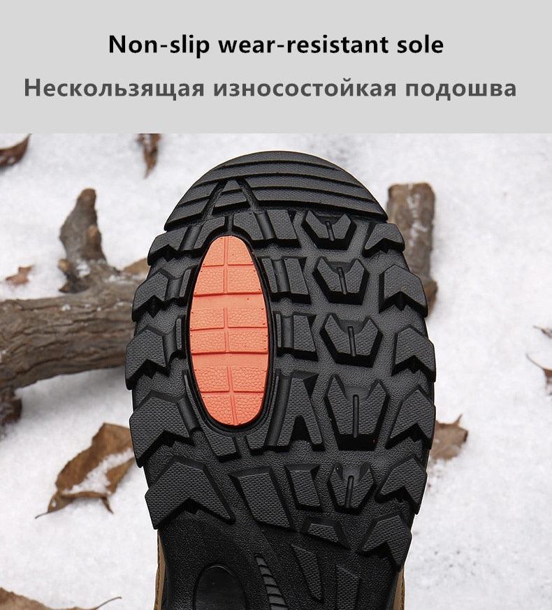Men's Waterproof Leather Winter Snow Boots with Warm Fur Lining