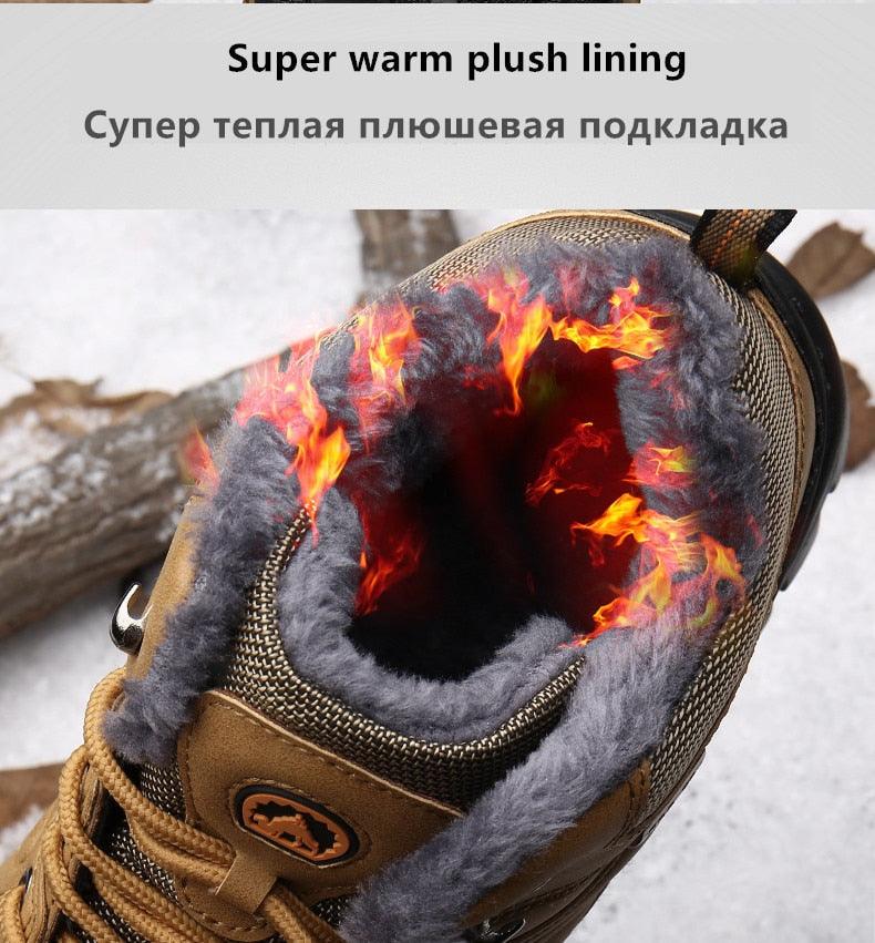 Men's Waterproof Leather Winter Snow Boots with Warm Fur Lining