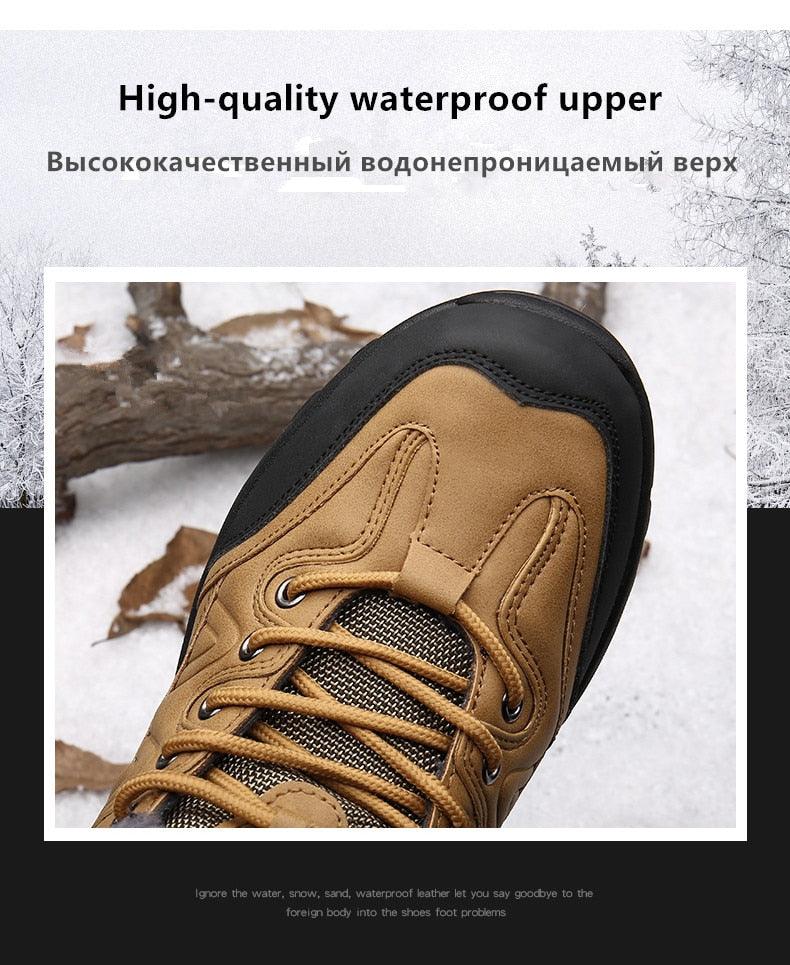 Men's Waterproof Leather Winter Snow Boots with Warm Fur Lining