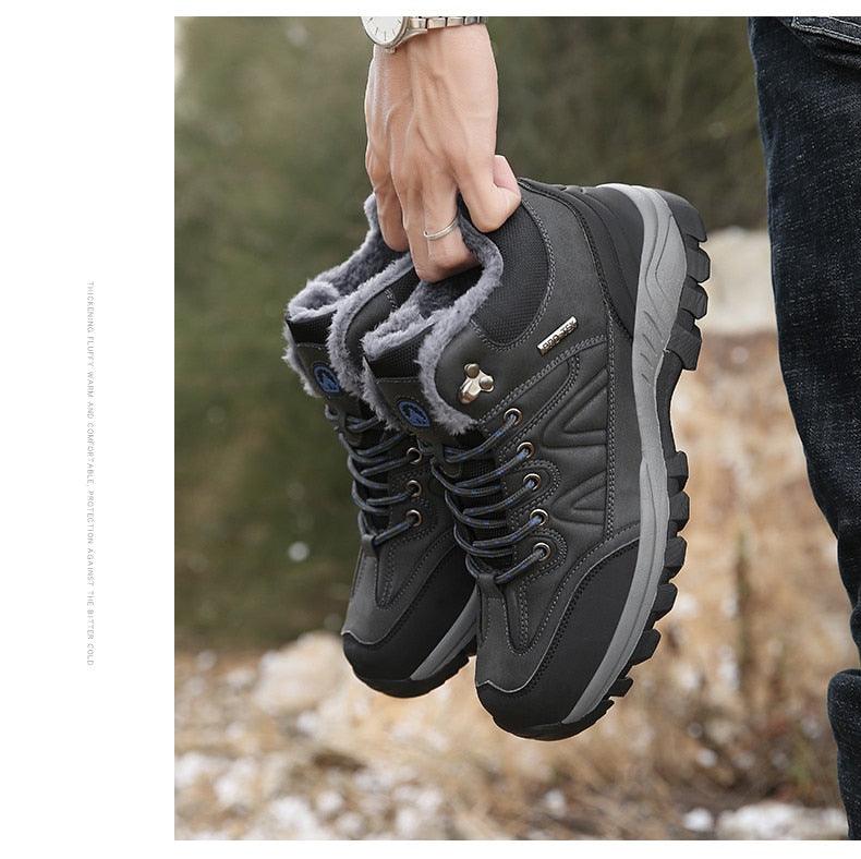 Men's Waterproof Leather Winter Snow Boots with Warm Fur Lining