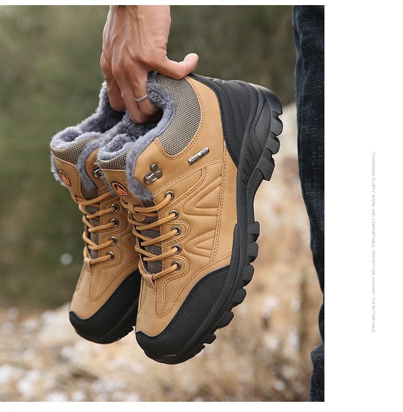 Men's Waterproof Leather Winter Snow Boots with Warm Fur Lining