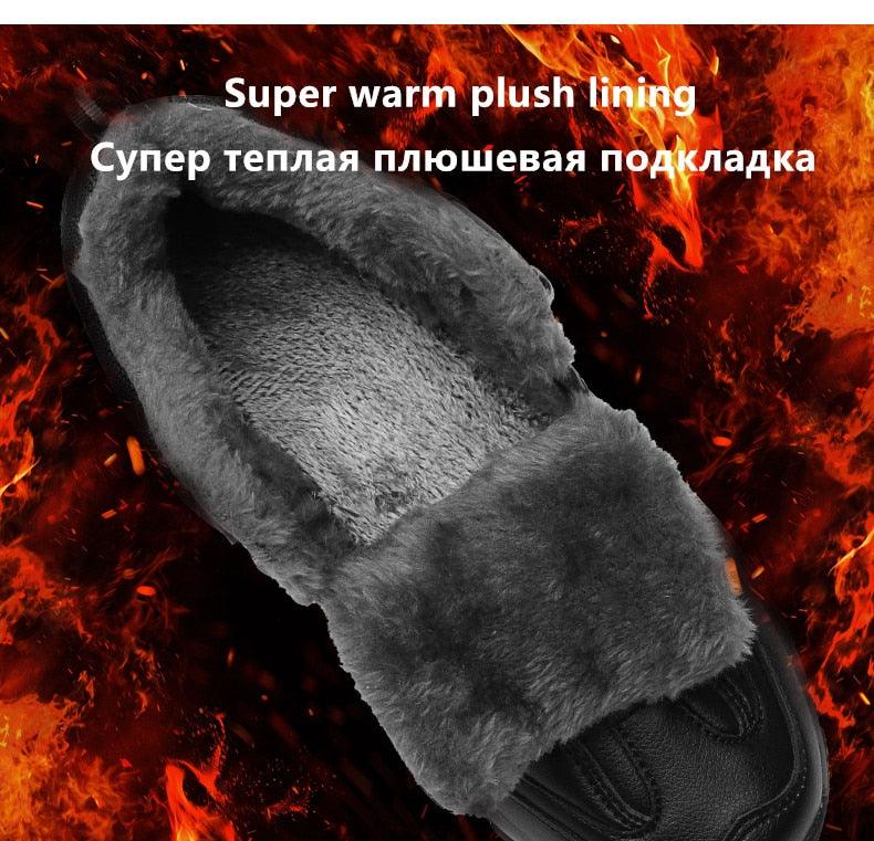 Men's Waterproof Leather Winter Snow Boots with Warm Fur Lining