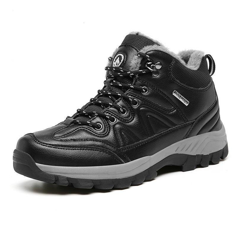 Men's Waterproof Leather Winter Snow Boots with Warm Fur Lining