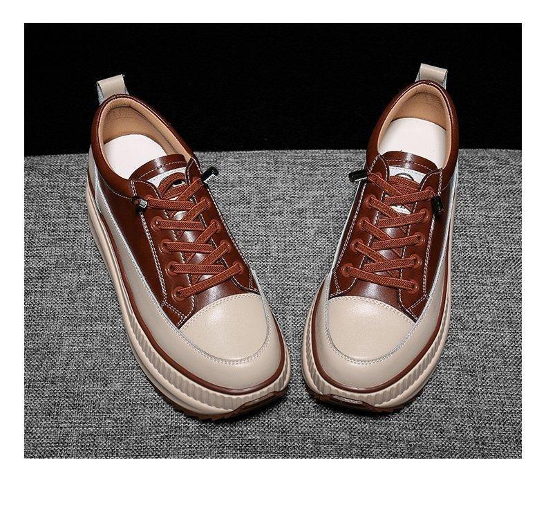 Women's High Platform Leather Sneakers 7CM Thick Sole Walking Shoes