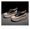 Women's High Platform Leather Sneakers 7CM Thick Sole Walking Shoes