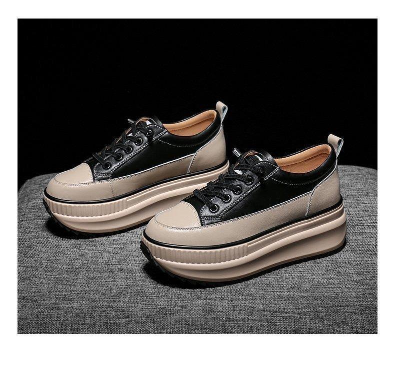 Women's High Platform Leather Sneakers 7CM Thick Sole Walking Shoes