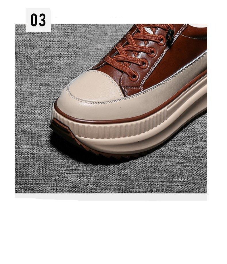 Women's High Platform Leather Sneakers 7CM Thick Sole Walking Shoes