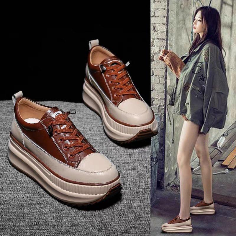 Stevvex women's high-top platform leather sneakers with 7cm thick sole and lace-up closure