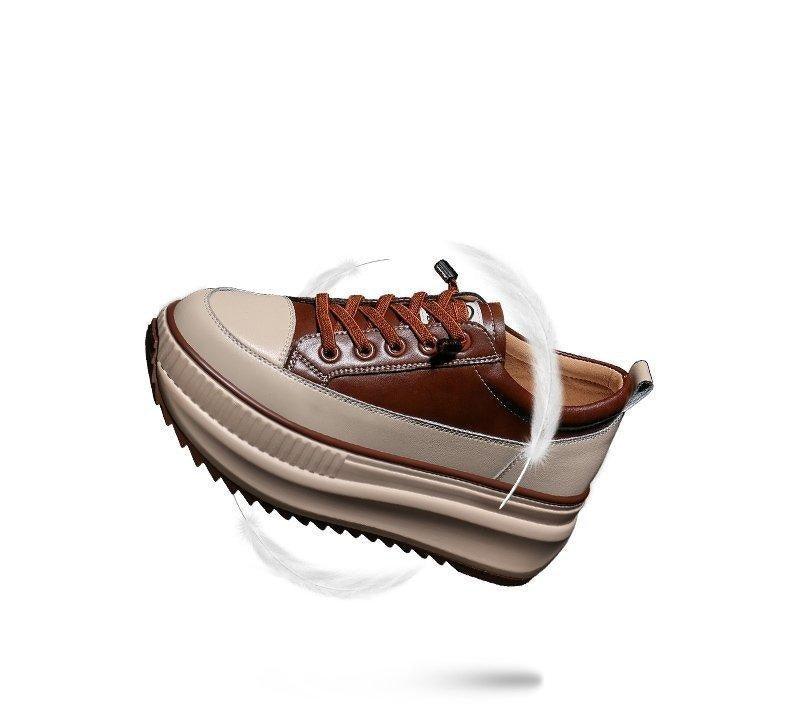 Women's High Platform Leather Sneakers 7CM Thick Sole Walking Shoes