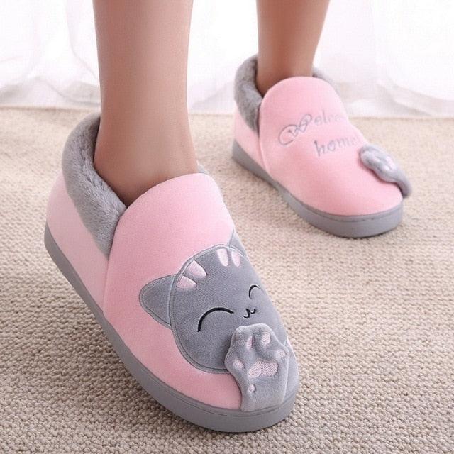 Plush Lucky Cat Winter Slippers, Non-Slip Indoor Warm House Shoes