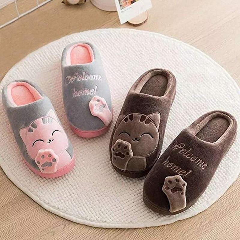 Plush Lucky Cat Winter Slippers, Non-Slip Indoor Warm House Shoes