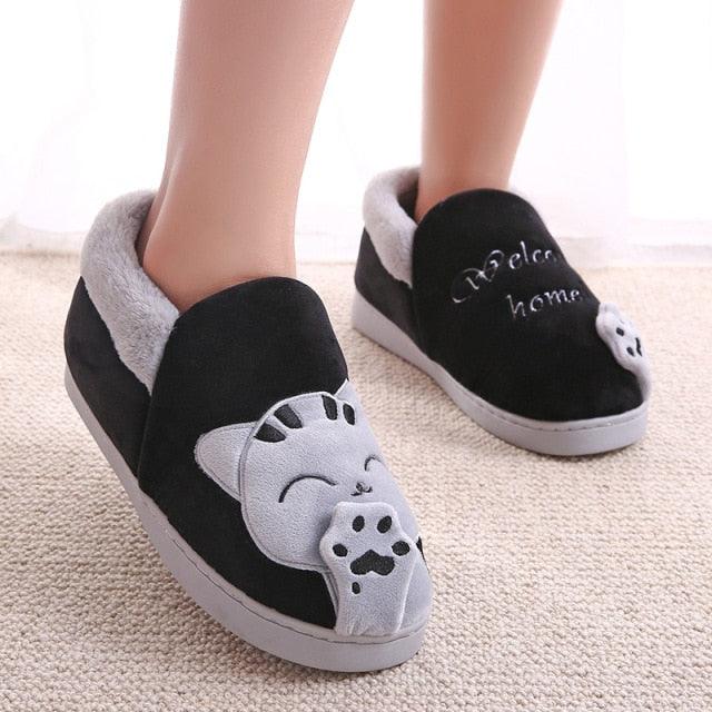 Plush Lucky Cat Winter Slippers, Non-Slip Indoor Warm House Shoes