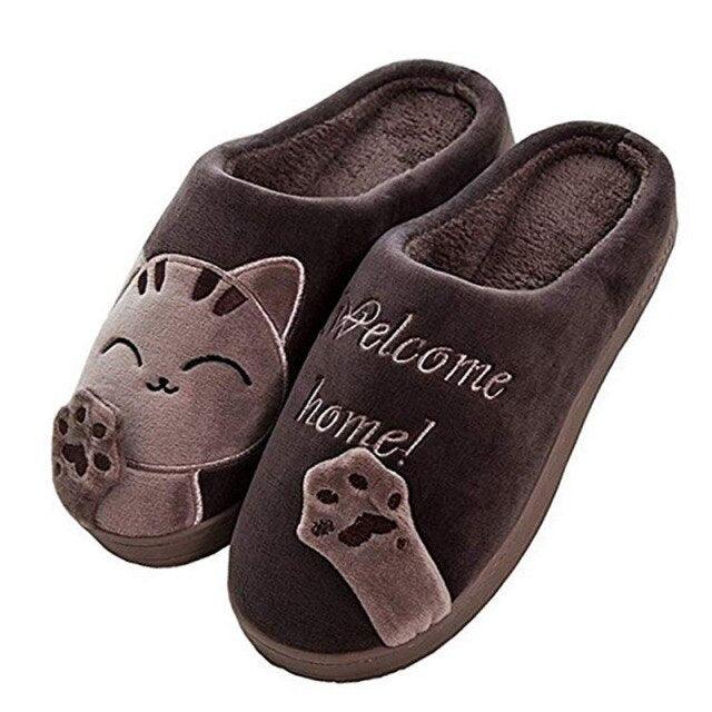 Plush Lucky Cat Winter Slippers, Non-Slip Indoor Warm House Shoes