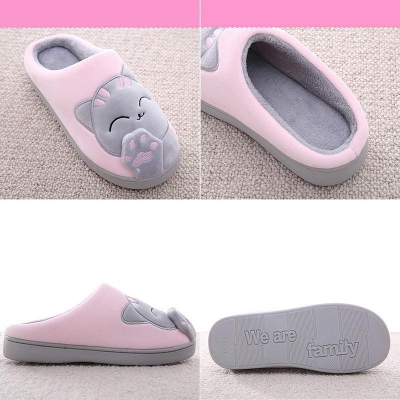 Plush Lucky Cat Winter Slippers, Non-Slip Indoor Warm House Shoes
