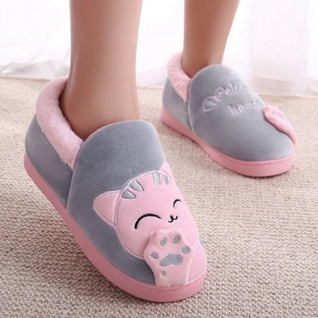 Plush Lucky Cat Winter Slippers, Non-Slip Indoor Warm House Shoes