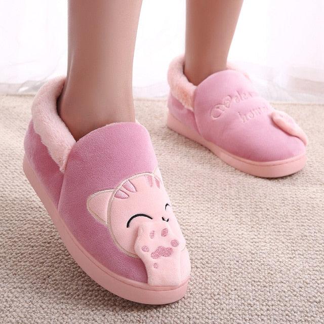 Plush Lucky Cat Winter Slippers, Non-Slip Indoor Warm House Shoes