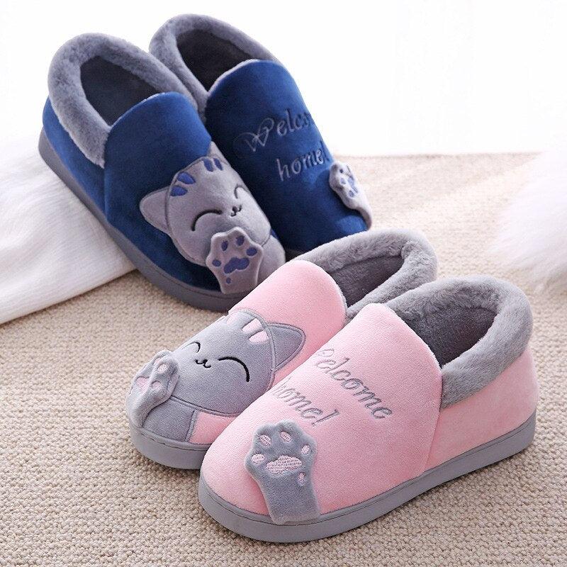 Plush Lucky Cat Winter Slippers, Non-Slip Indoor Warm House Shoes