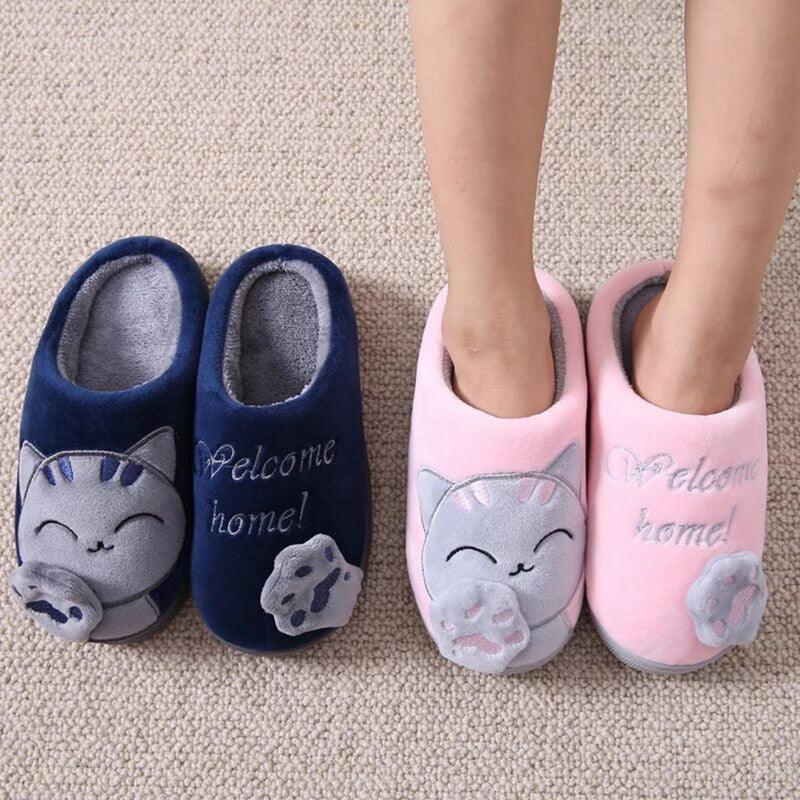 Plush Lucky Cat Winter Slippers, Non-Slip Indoor Warm House Shoes
