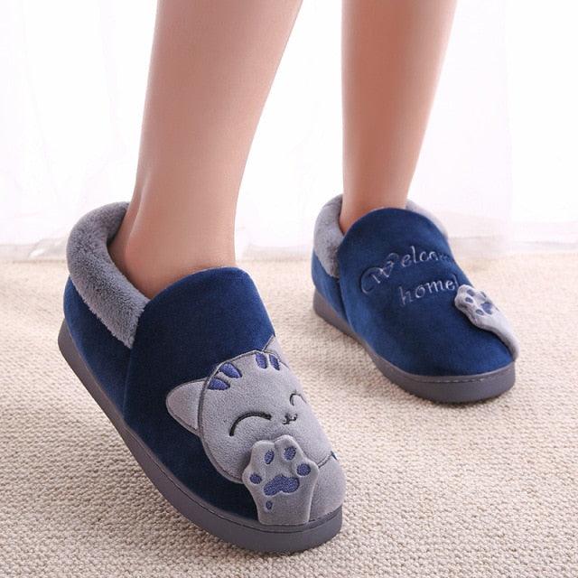Plush Lucky Cat Winter Slippers, Non-Slip Indoor Warm House Shoes