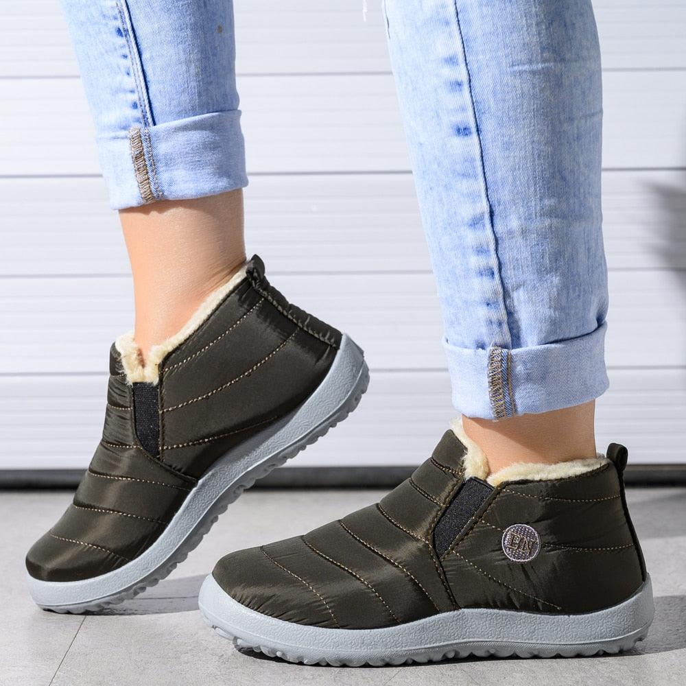 Women’s Waterproof Winter Snow Boots, Fur Lined Slip-On Ankle Booties