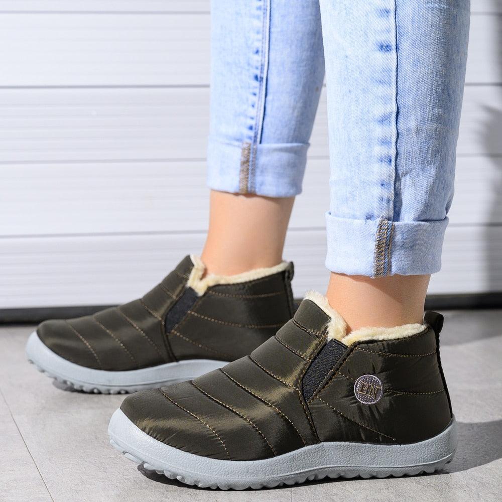 Women’s Waterproof Winter Snow Boots, Fur Lined Slip-On Ankle Booties