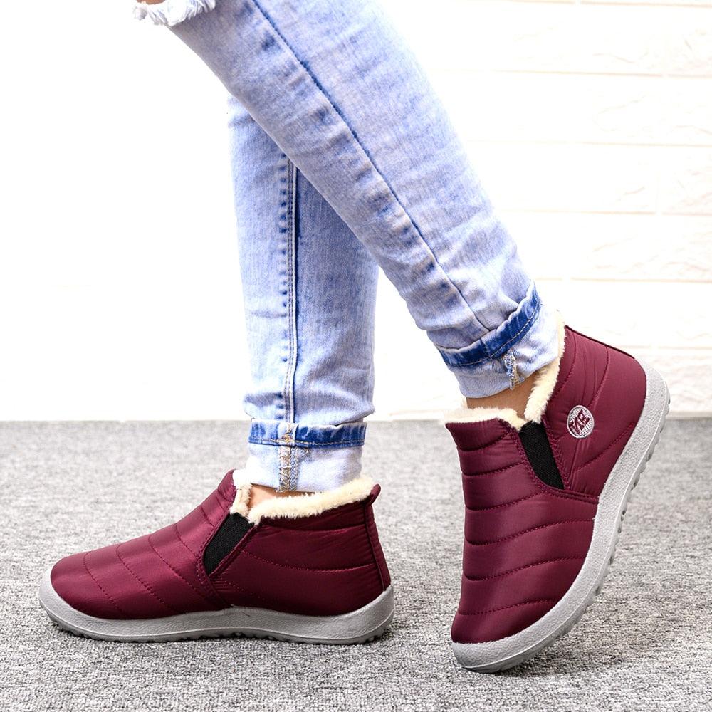 Women’s Waterproof Winter Snow Boots, Fur Lined Slip-On Ankle Booties