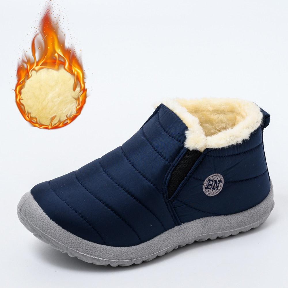 Women's waterproof winter ankle boots with faux fur lining in solid color