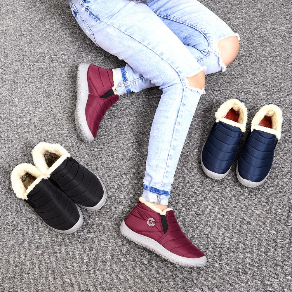 Women’s Waterproof Winter Snow Boots, Fur Lined Slip-On Ankle Booties