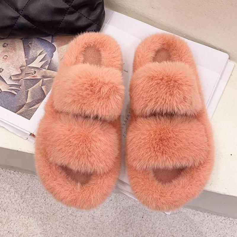 Women’s Faux Fur Cross Band Open Toe Cozy House Slippers
