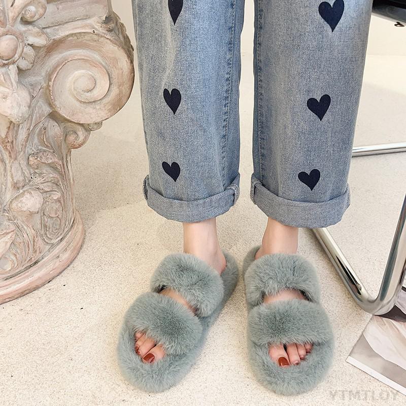 Women’s Faux Fur Cross Band Open Toe Cozy House Slippers