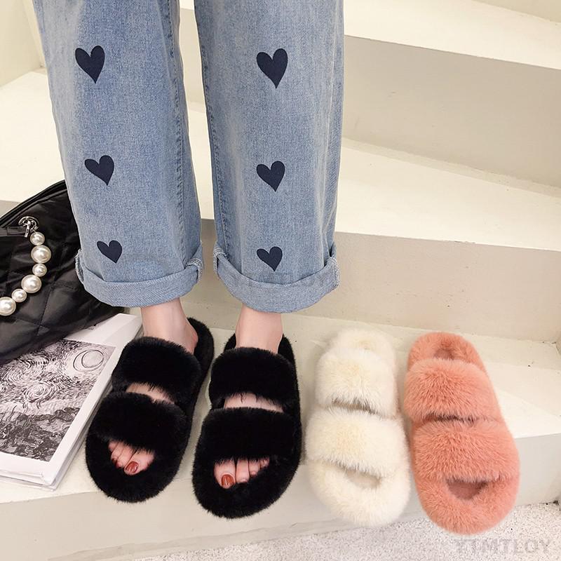 Women’s Faux Fur Cross Band Open Toe Cozy House Slippers