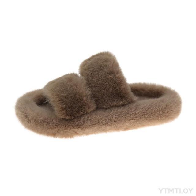 Women’s Faux Fur Cross Band Open Toe Cozy House Slippers