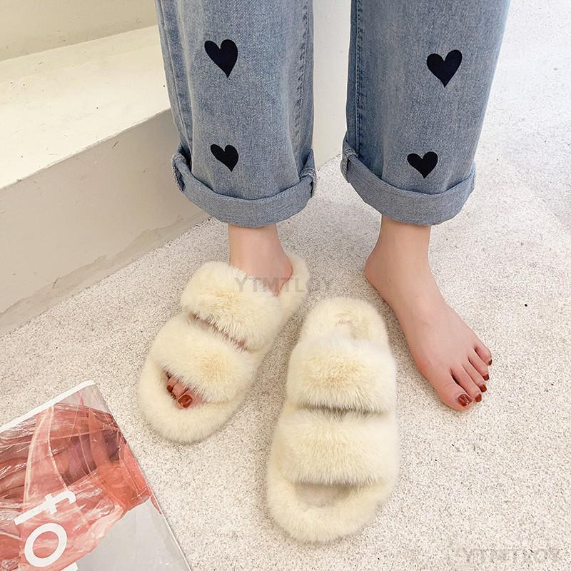 Women’s Faux Fur Cross Band Open Toe Cozy House Slippers