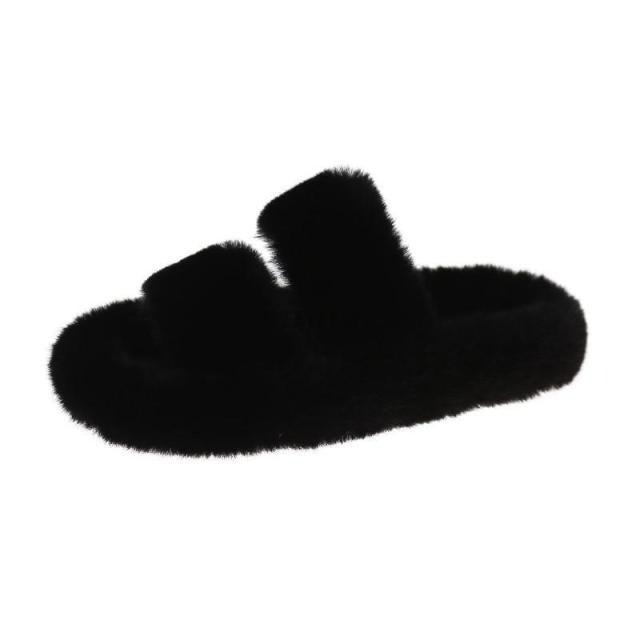 Women’s Faux Fur Cross Band Open Toe Cozy House Slippers