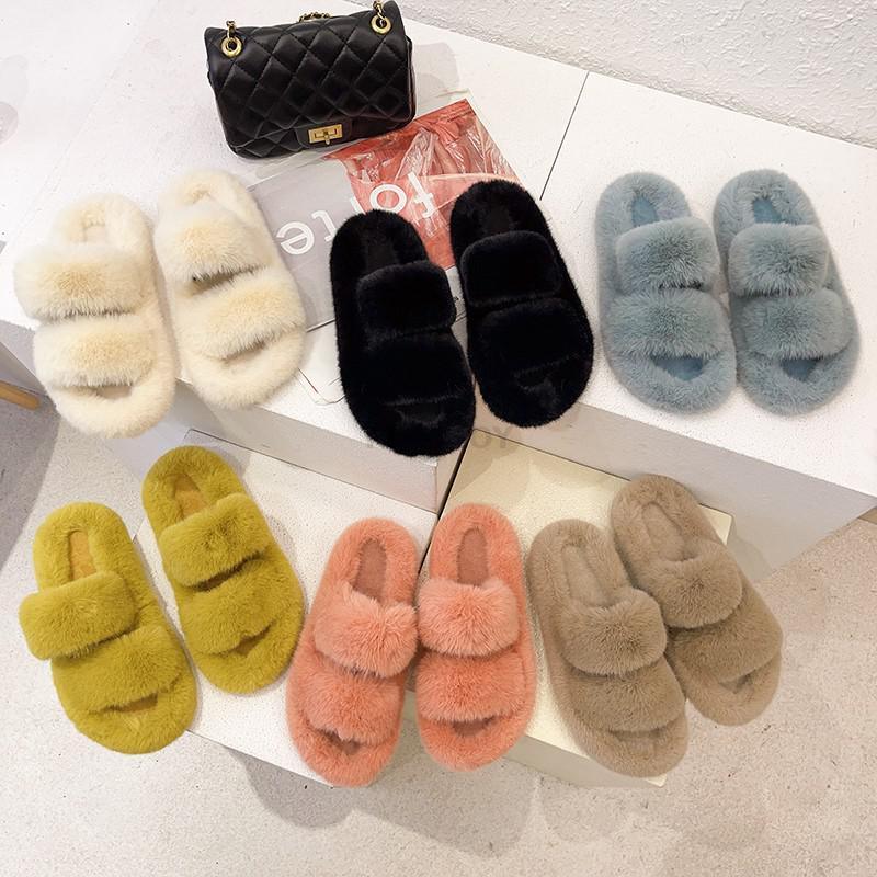 Women’s Faux Fur Cross Band Open Toe Cozy House Slippers