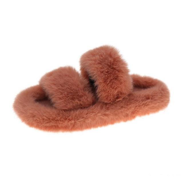 Women’s Faux Fur Cross Band Open Toe Cozy House Slippers