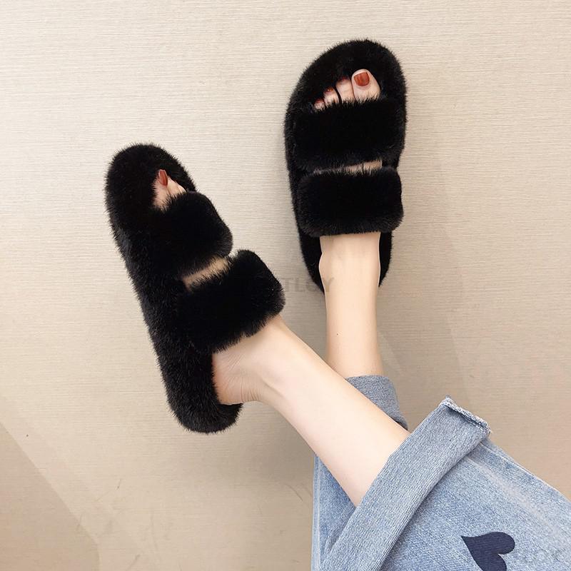 Women’s Faux Fur Cross Band Open Toe Cozy House Slippers