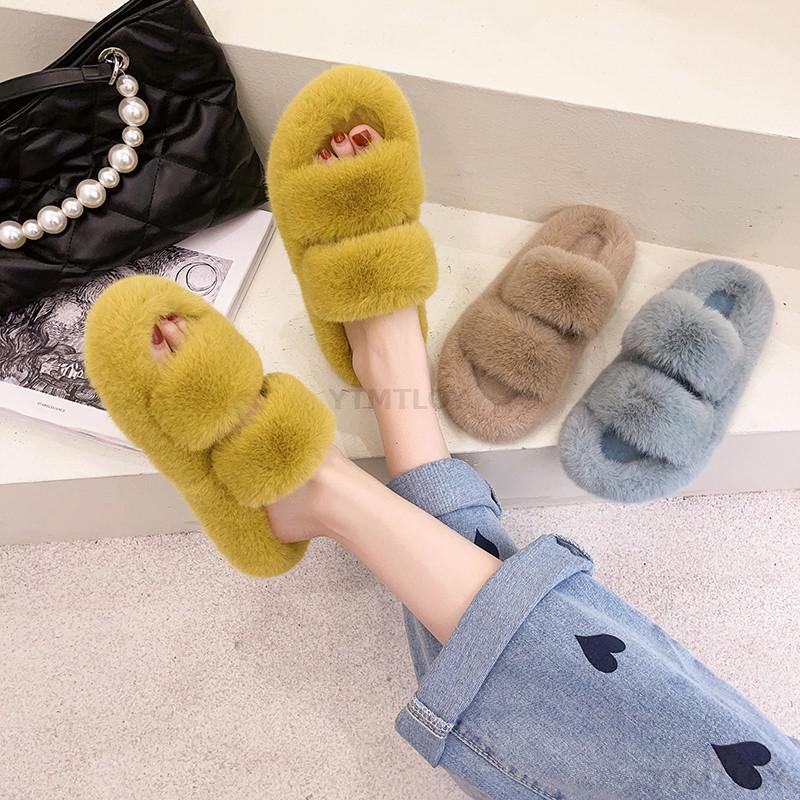 Women’s Faux Fur Cross Band Open Toe Cozy House Slippers
