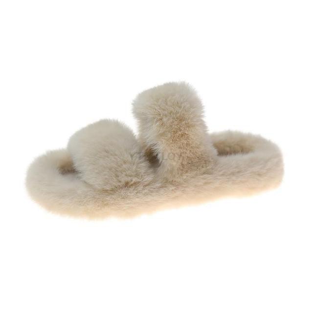 Women’s Faux Fur Cross Band Open Toe Cozy House Slippers