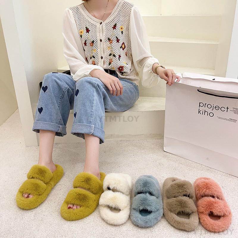 Women’s Faux Fur Cross Band Open Toe Cozy House Slippers
