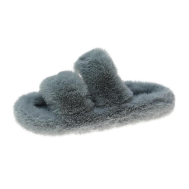 Women’s Faux Fur Cross Band Open Toe Cozy House Slippers