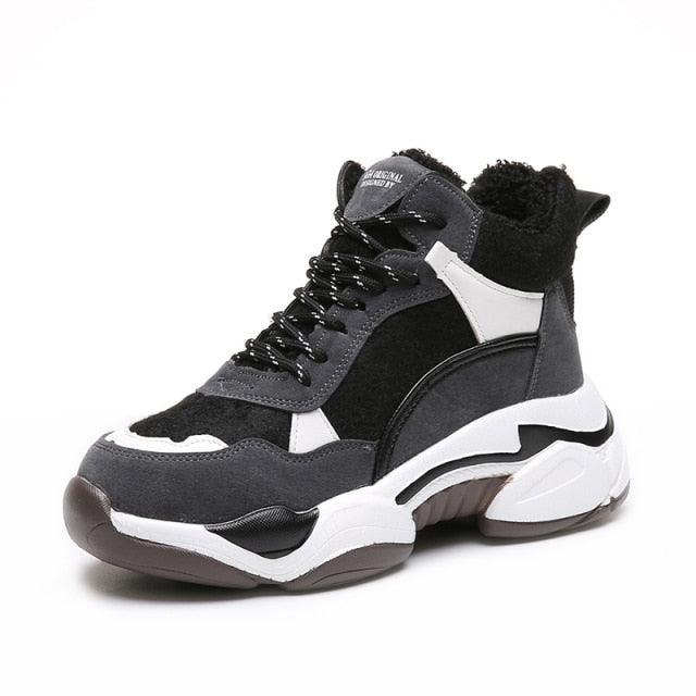 Women’s Fur Lined Winter Sneakers - Warm Anti-Slip Casual Shoes