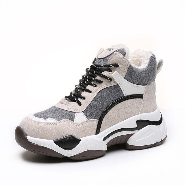 Women’s Fur Lined Winter Sneakers - Warm Anti-Slip Casual Shoes