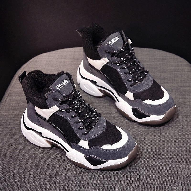 Women’s Fur Lined Winter Sneakers - Warm Anti-Slip Casual Shoes