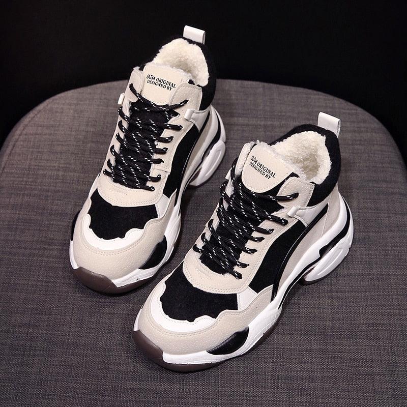 Women’s Fur Lined Winter Sneakers - Warm Anti-Slip Casual Shoes