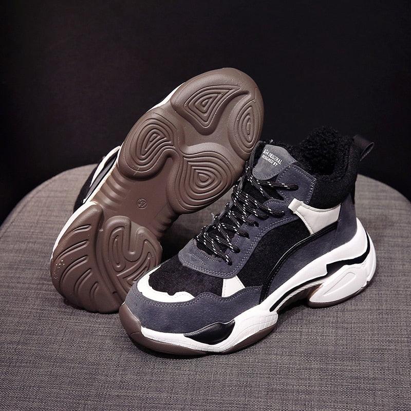 Women’s Fur Lined Winter Sneakers - Warm Anti-Slip Casual Shoes
